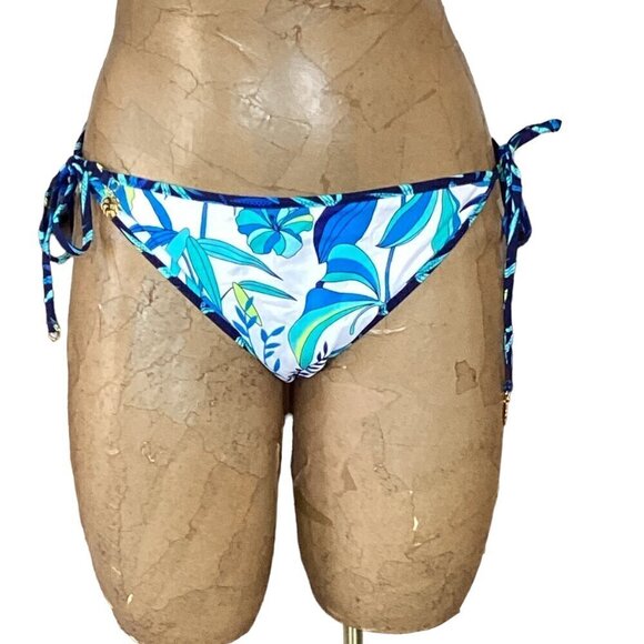 Aerie High Neck Halter Top L & Reversible String Bikini Bottom Blue White 291C - Picture 4 of 13